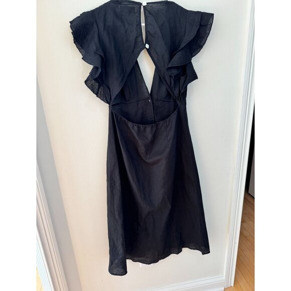 Charlie Holiday Black Ruffled Midi Cover-Up Dress Size 8 Linen Cotton Blend - Picture 6 of 11